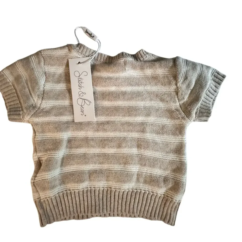 Stitch & Bean Baby Crewneck Sweater White Stripe Shorts Sweater Set Sz 0-3 NWT
